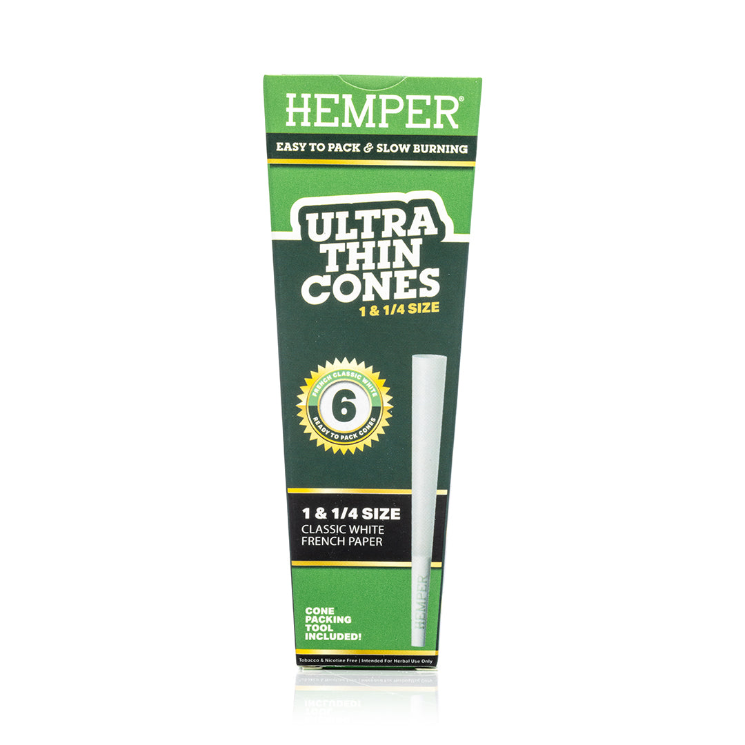 Hemper Ultra Thin Pre-Rolled Cones French Unbleached Paper 1 1/4 Size 6ct (24/pack)
