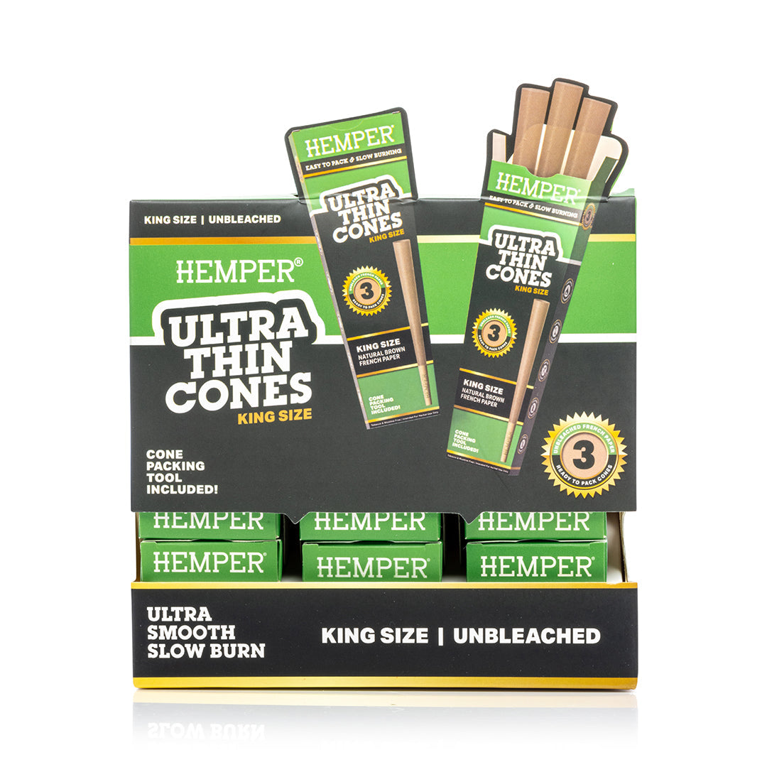 Hemper Ultra Thin Pre-Rolled Cones French Unbleached Paper King Size 3ct (24/pack)