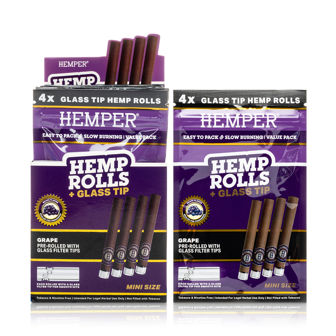 Hemper Pre-Rolled Mini Size Glass Tipped Hemp Cones 4ct (12/pack)