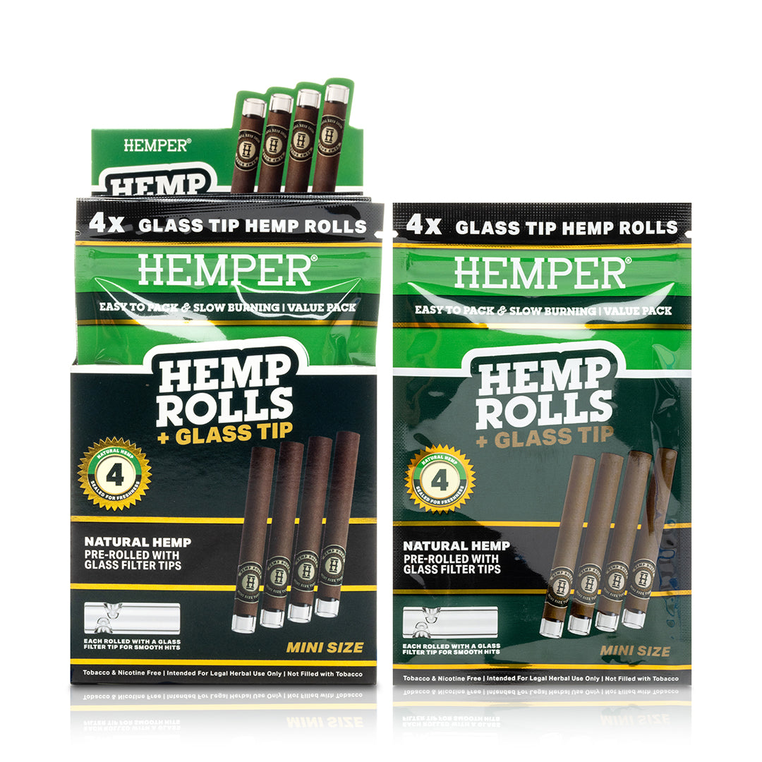 Hemper Pre-Rolled Mini Size Glass Tipped Hemp Cones 4ct (12/pack)