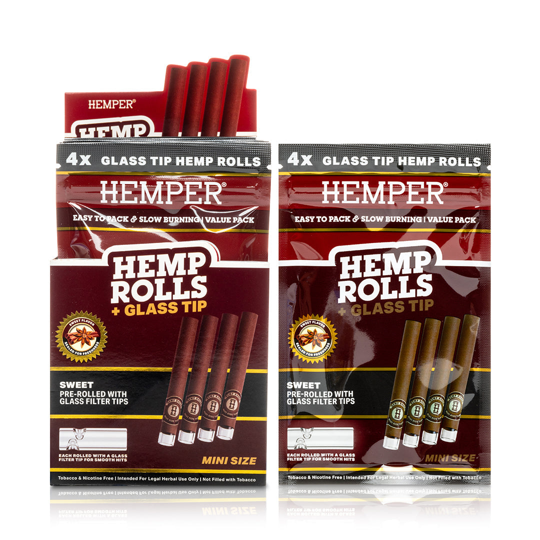 Hemper Pre-Rolled Mini Size Glass Tipped Hemp Cones 4ct (12/pack)