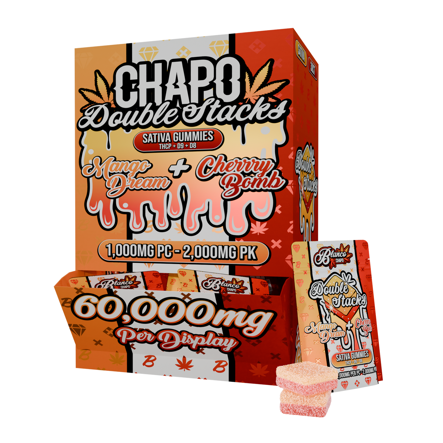 Chapo Double Stacks Gummies 2000mg 2ct (30/pack) [DROPSHIP]