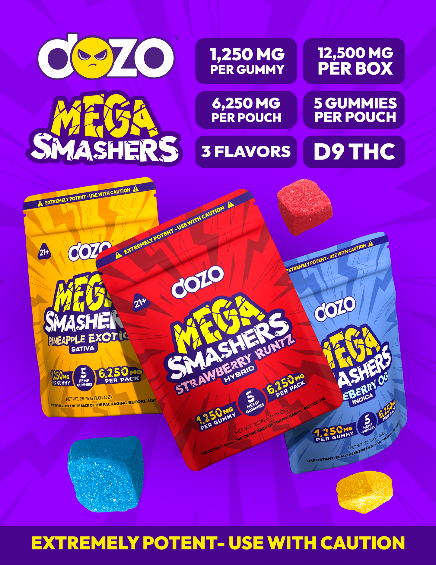 Dozo Mega Smashers Gummies 1250mg 5ct (SINGLE)