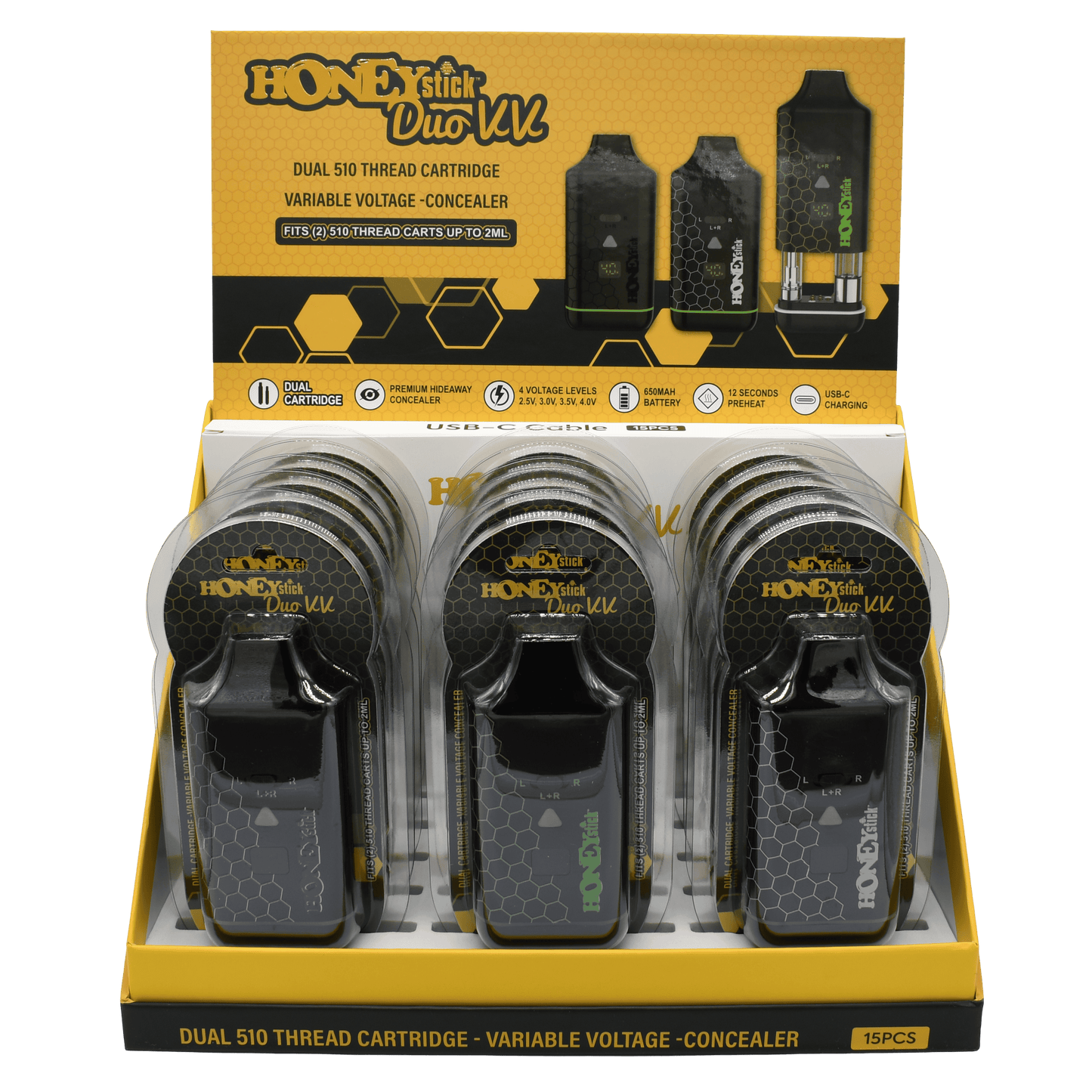 Honeystick DUO VV Dual 510 Cartridge Battery (15/pack) [DROPSHIP]