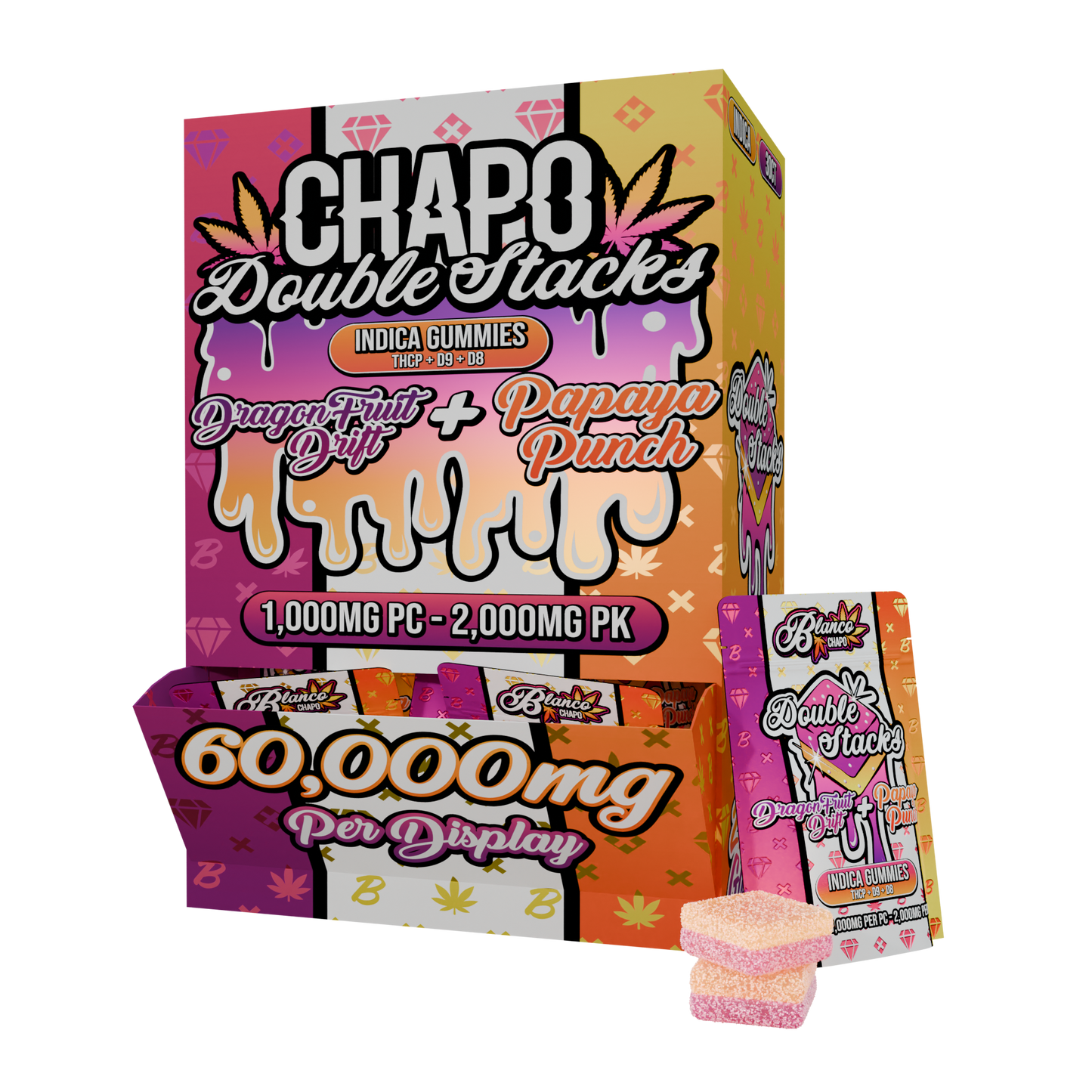 Chapo Double Stacks Gummies 2000mg 2ct (30/pack) [DROPSHIP]