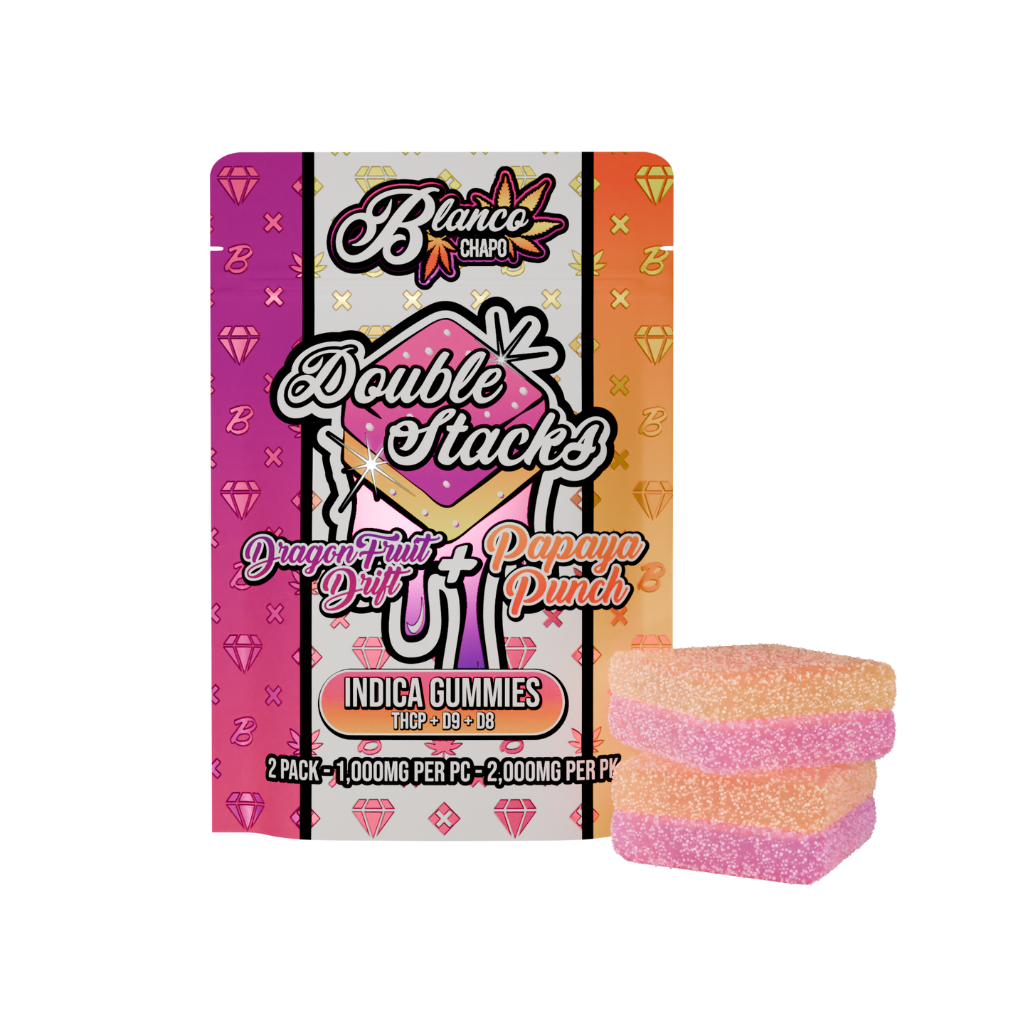 Chapo Blanco Double Stacks THC-P Gummies 2000mg 2ct (30/Pack) [DROPSHIP]