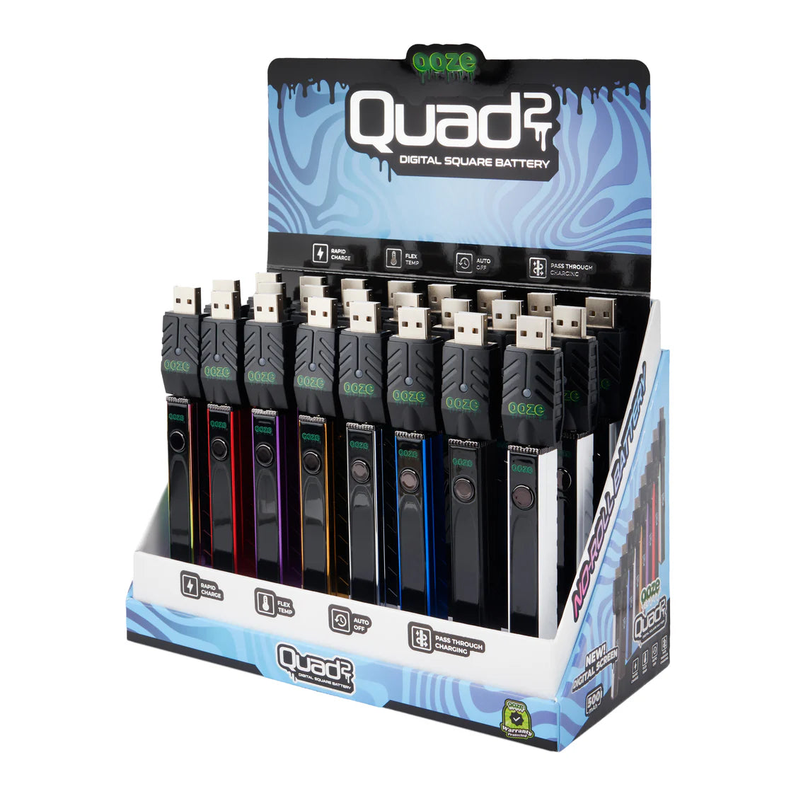 Ooze Quad 2 Battery Display (24/pack) - Assorted Colors