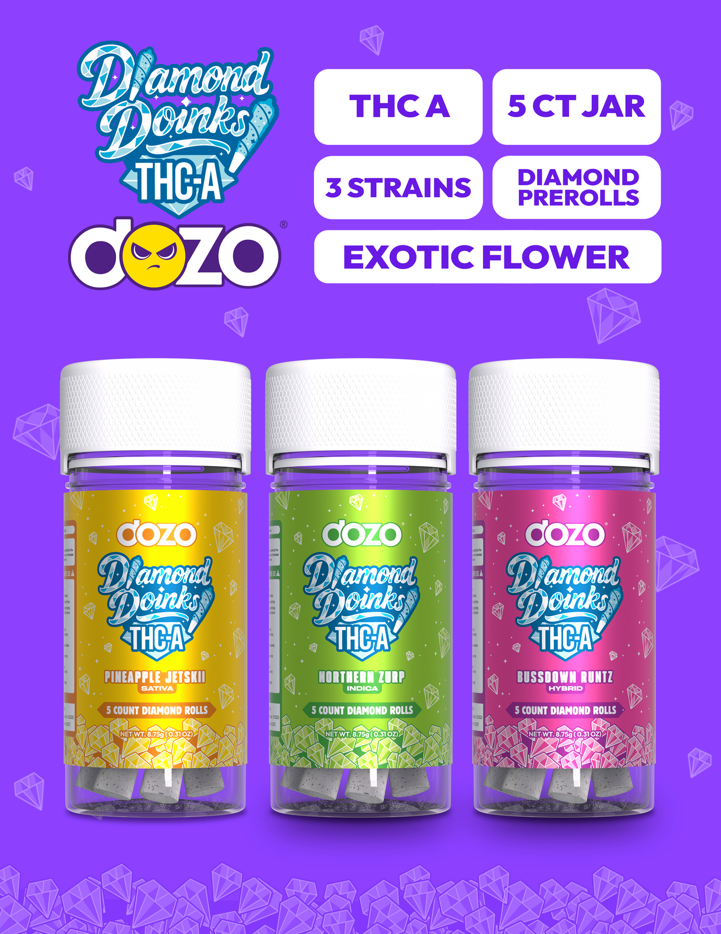 Dozo THC-A Diamond Doinks Pre Roll 5ct 1.75g (SINGLE)