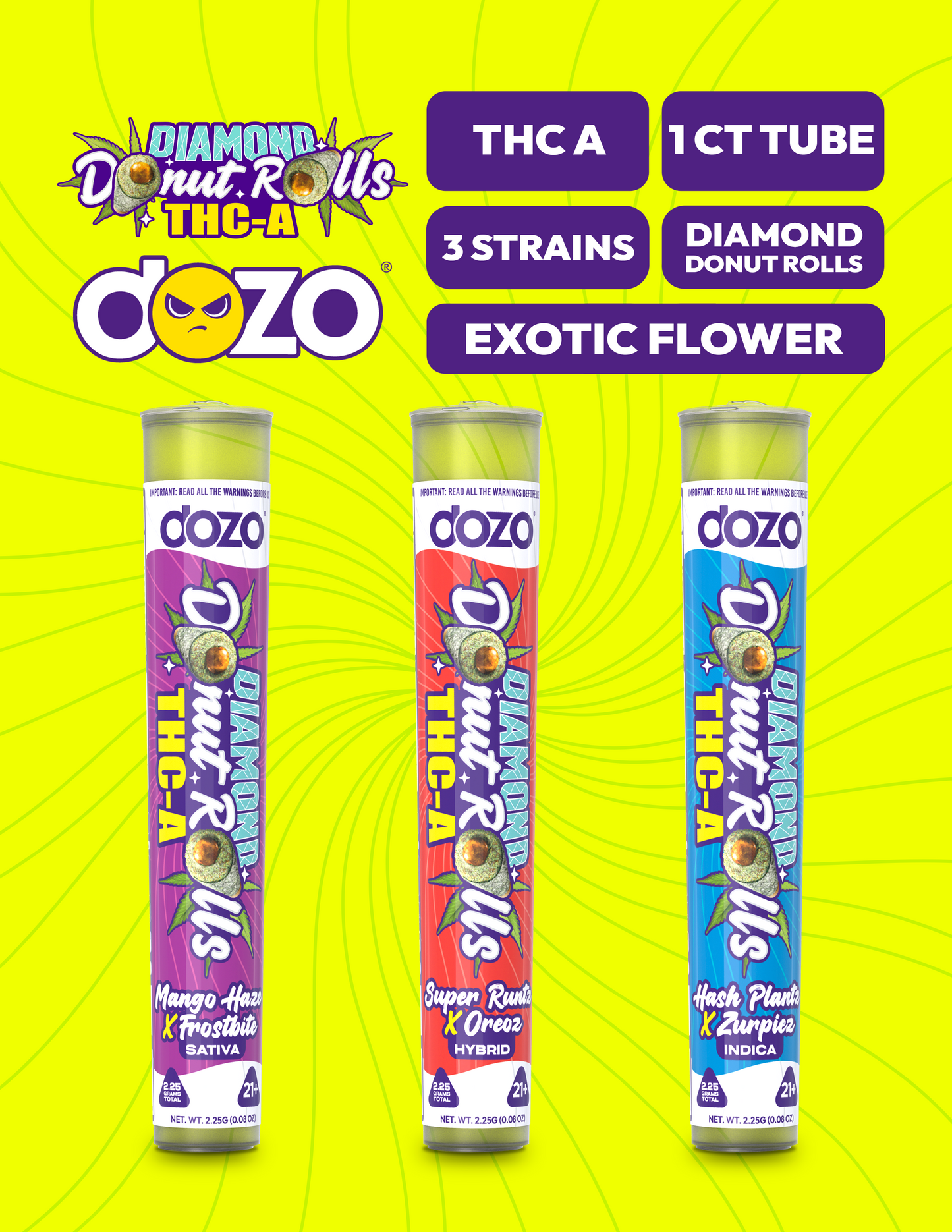 Dozo Diamond Donut THC-A Pre Roll 2.25g (20/pack)