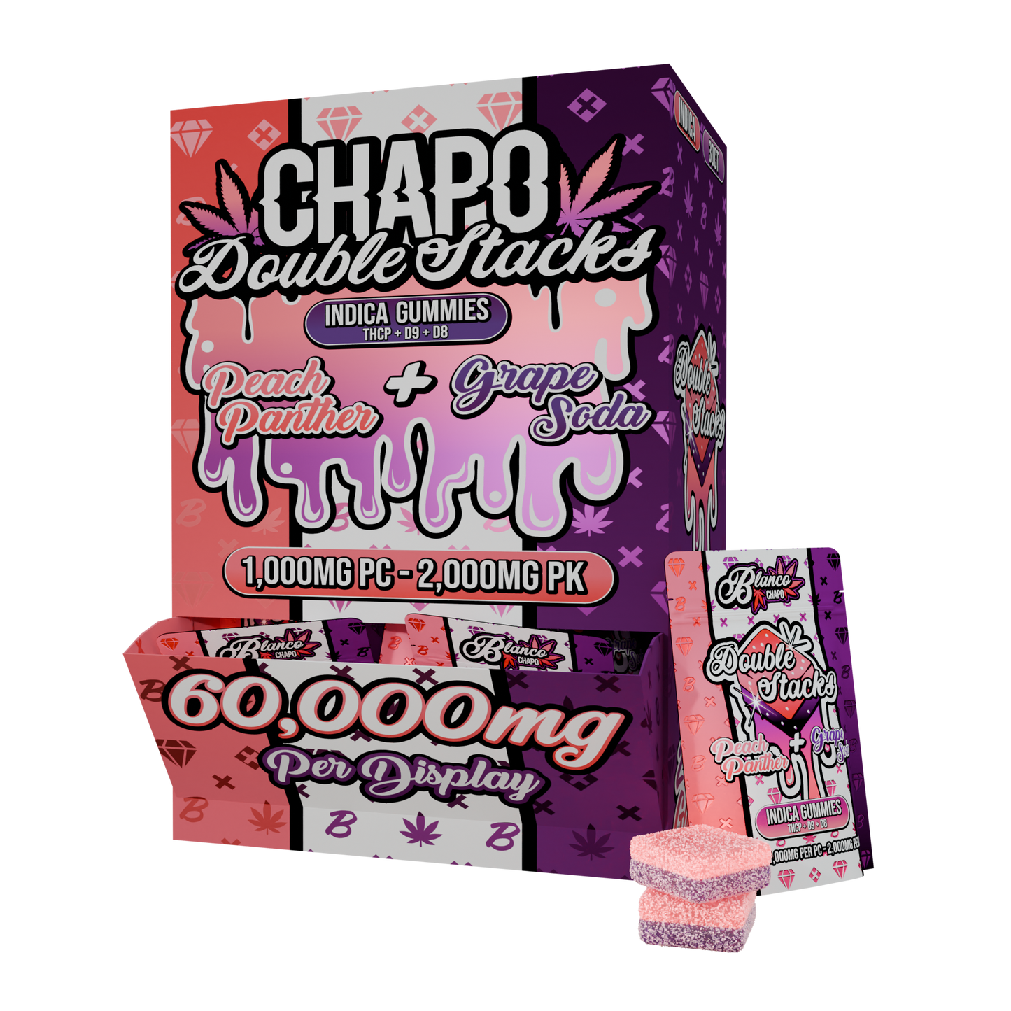 Chapo Double Stacks Gummies 2000mg 2ct (30/pack) [DROPSHIP]