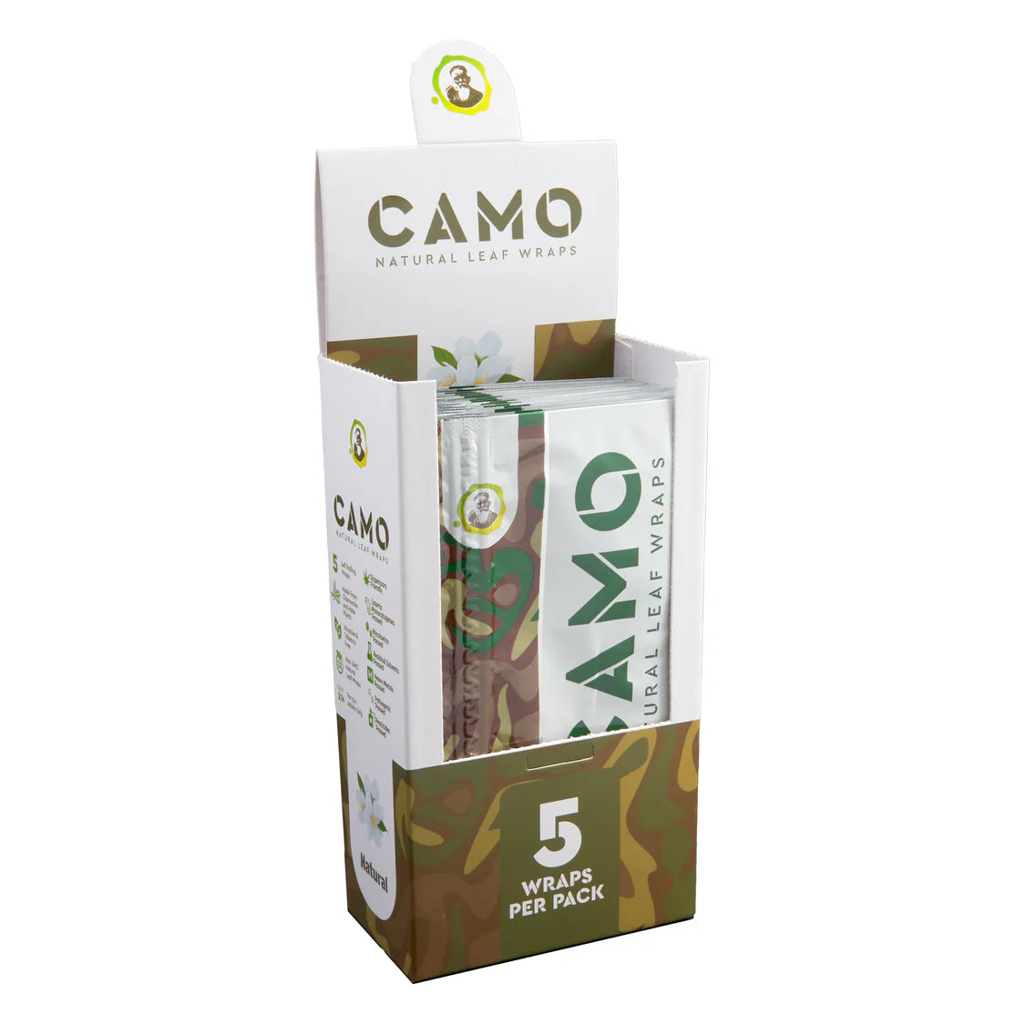 Camo Natural Leaf Wraps 5ct (25/pack)