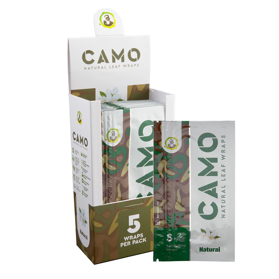Camo Natural Leaf Wraps 5ct (25/pack)