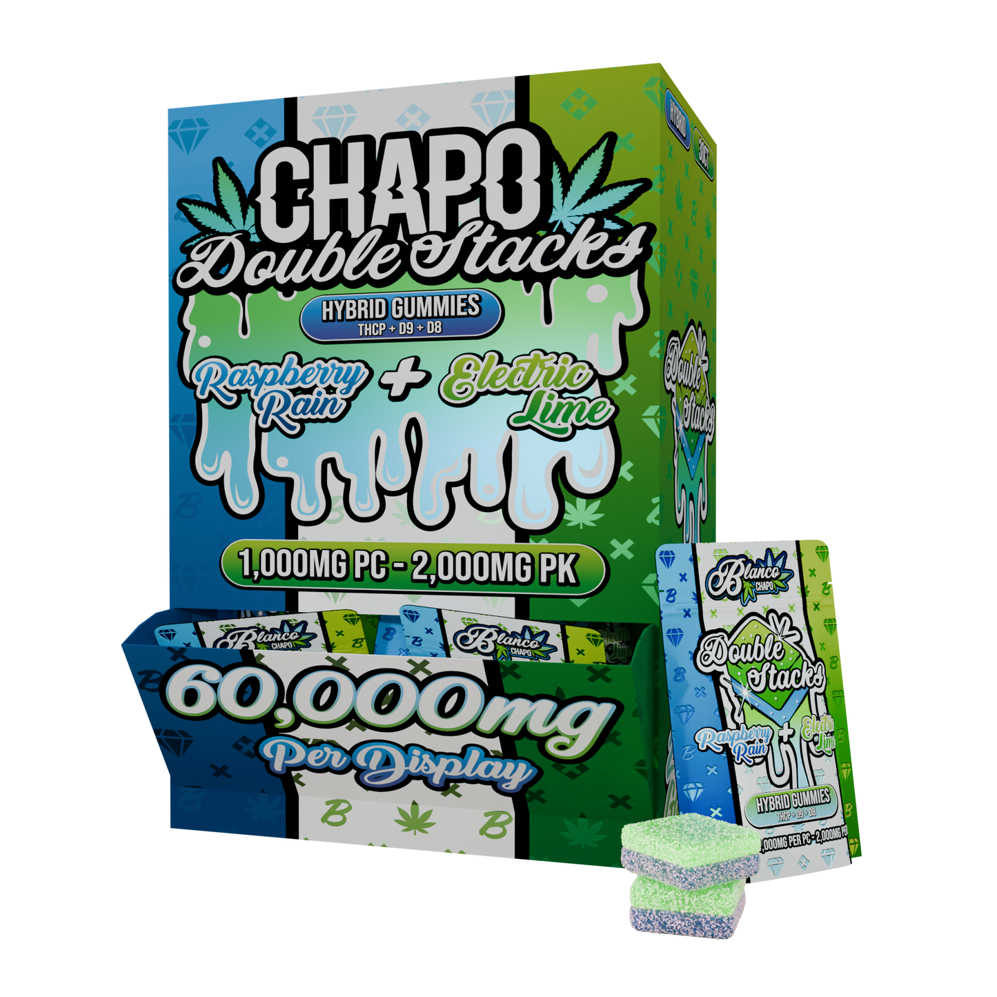 Chapo Double Stacks Gummies 2000mg 2ct (30/pack) [DROPSHIP]