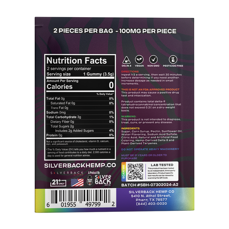 Silverback Hemp Co D8 Gummies Jar 200mg 2ct (40/pack) [DROPSHIP]