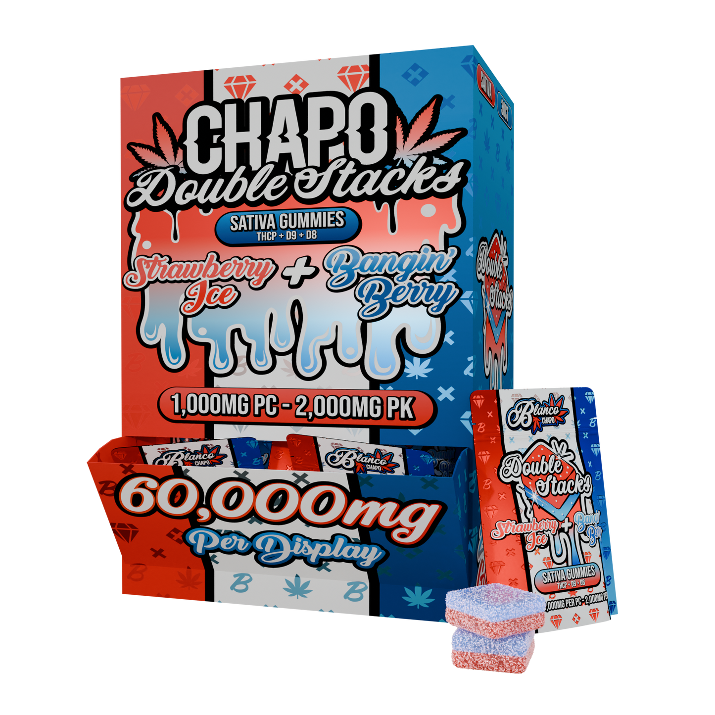 Chapo Double Stacks Gummies 2000mg 2ct (30/pack) [DROPSHIP]