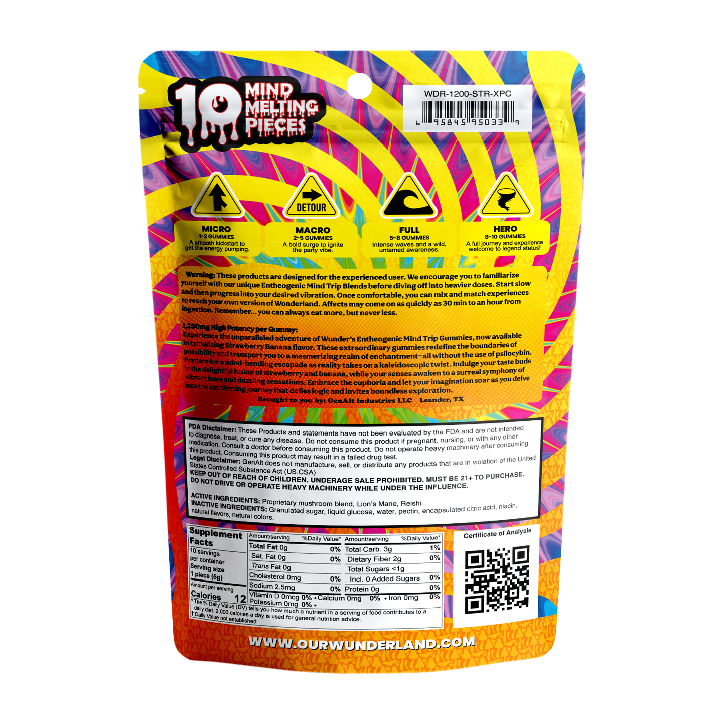 Wunder Ultra High Potency Entheogenic Mushroom Gummies 12000mg 10ct (5/Pack) [DROPSHIP]