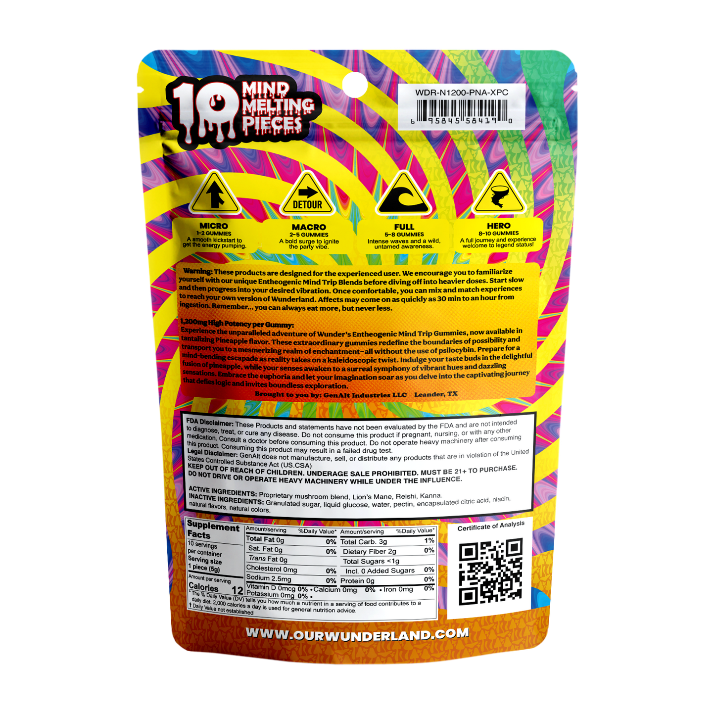 Wunder Ultra High Potency Entheogenic Mushroom Gummies 12000mg 10ct (5/Pack) [DROPSHIP]