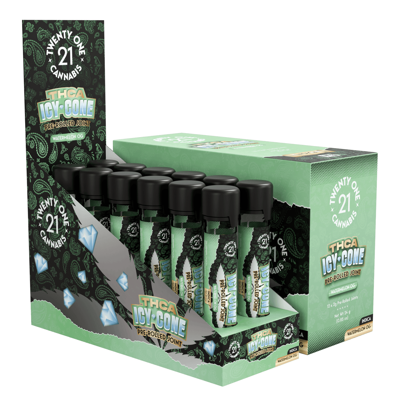 Twenty One THC-A Icy Cones Pre Roll 2g (12/pack) [DROPSHIP]