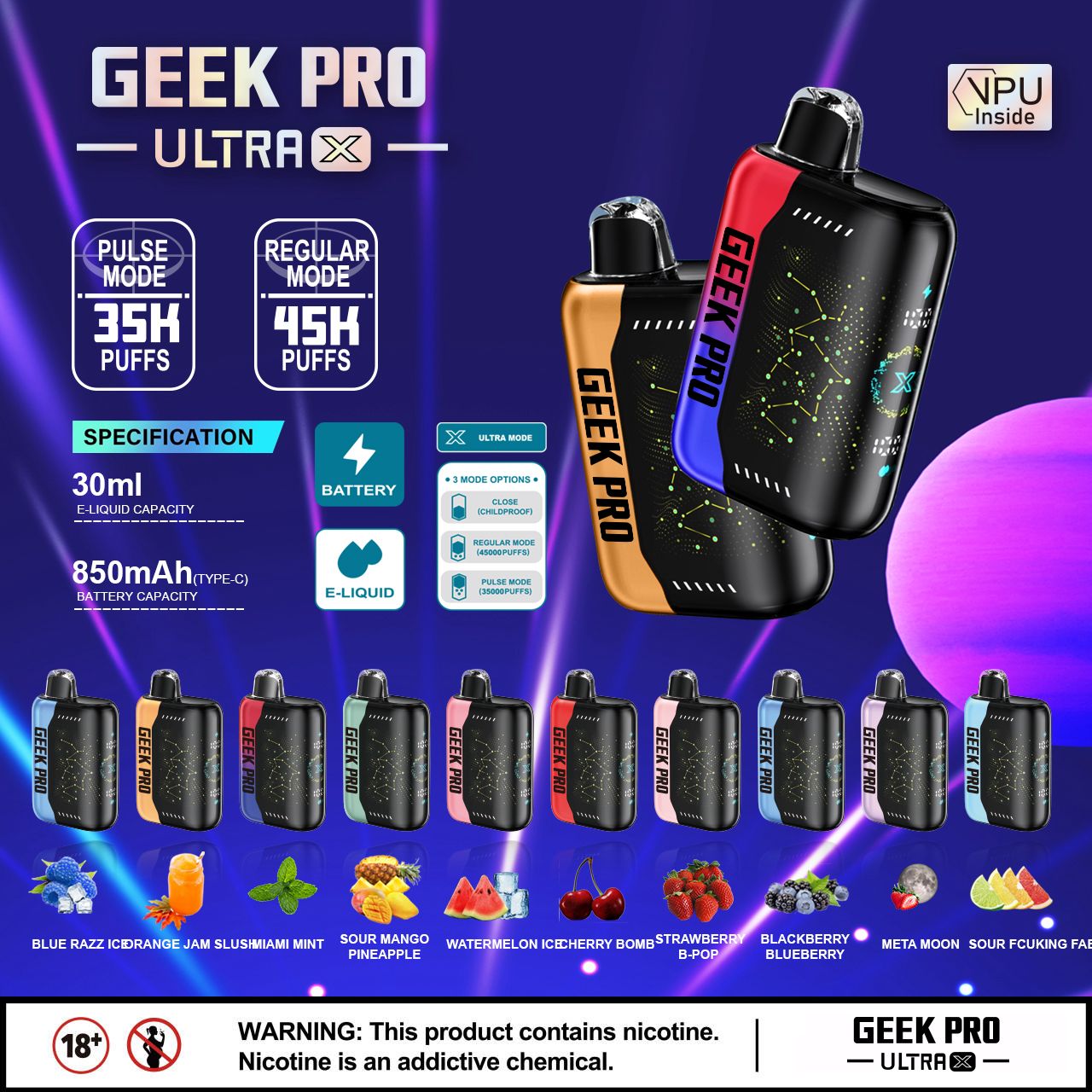 Geek Pro Ultra X 45K Disposable 30mL (5/pack) [TX Compliant]