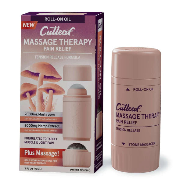 Cutleaf (Mushroom+Hemp Extract) Roll-On Gel & Stone Massager 4000mg 3oz (SINGLE)