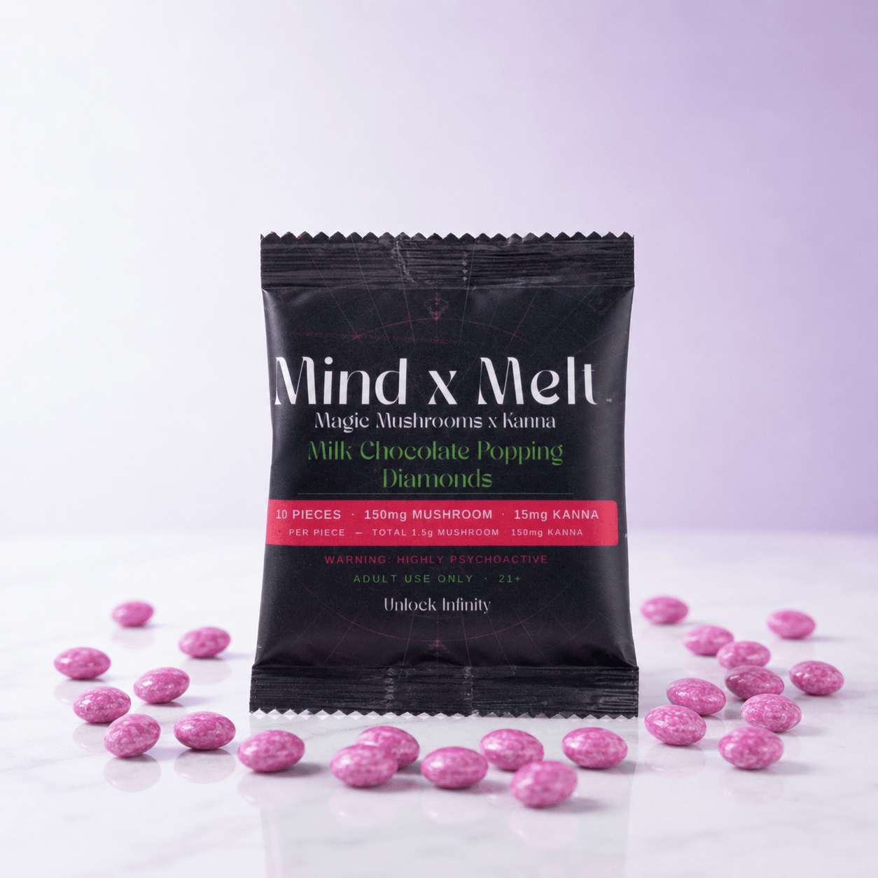 Mind x Melt Milk Chocolate Popping Diamonds 3G Mushroom + 250mg Kanna 10ct (12/pack) [DROPSHIP]