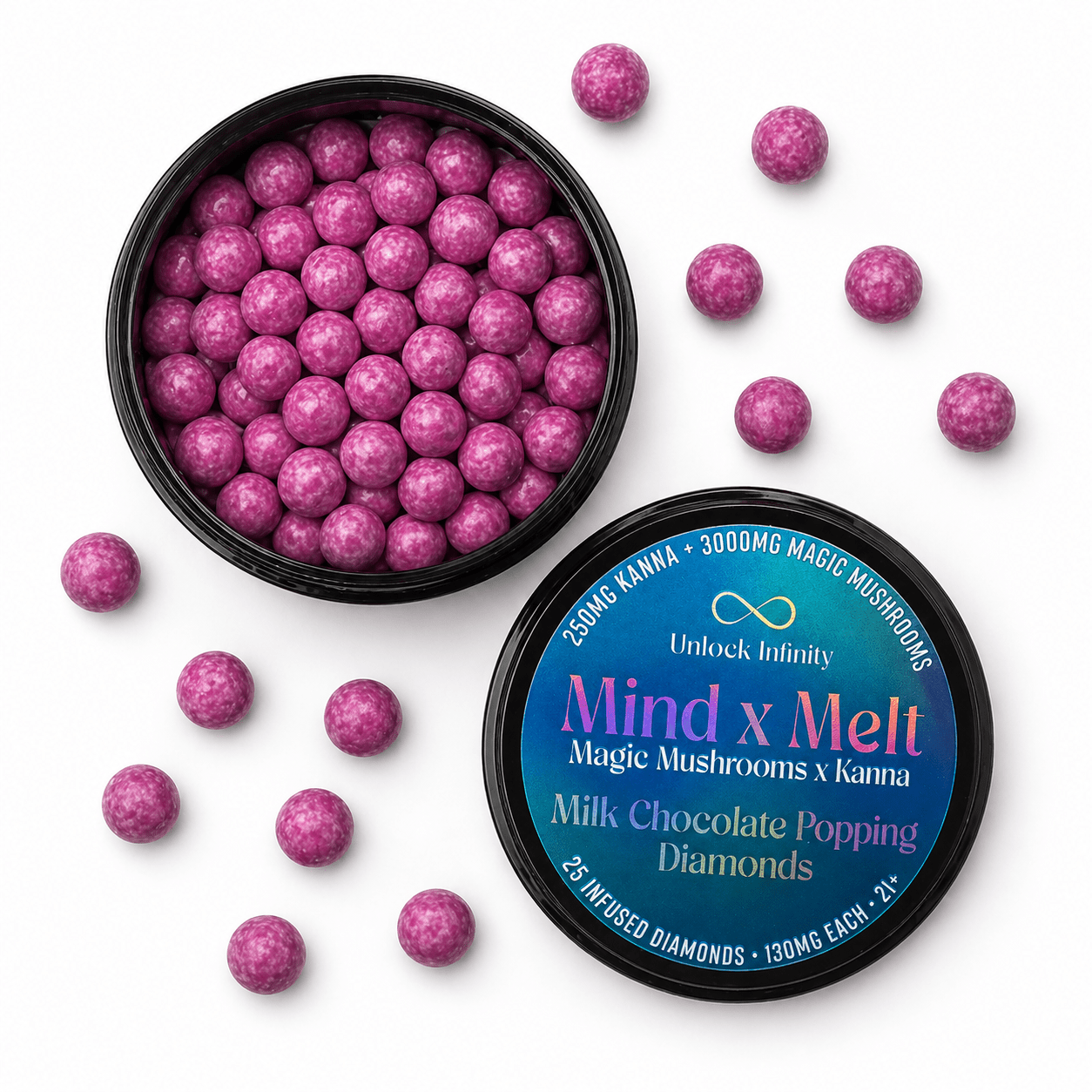 Mind x Melt Milk Chocolate Popping Diamonds 3G Mushroom + 250mg Kanna 25ct (12/pack) [DROPSHIP]
